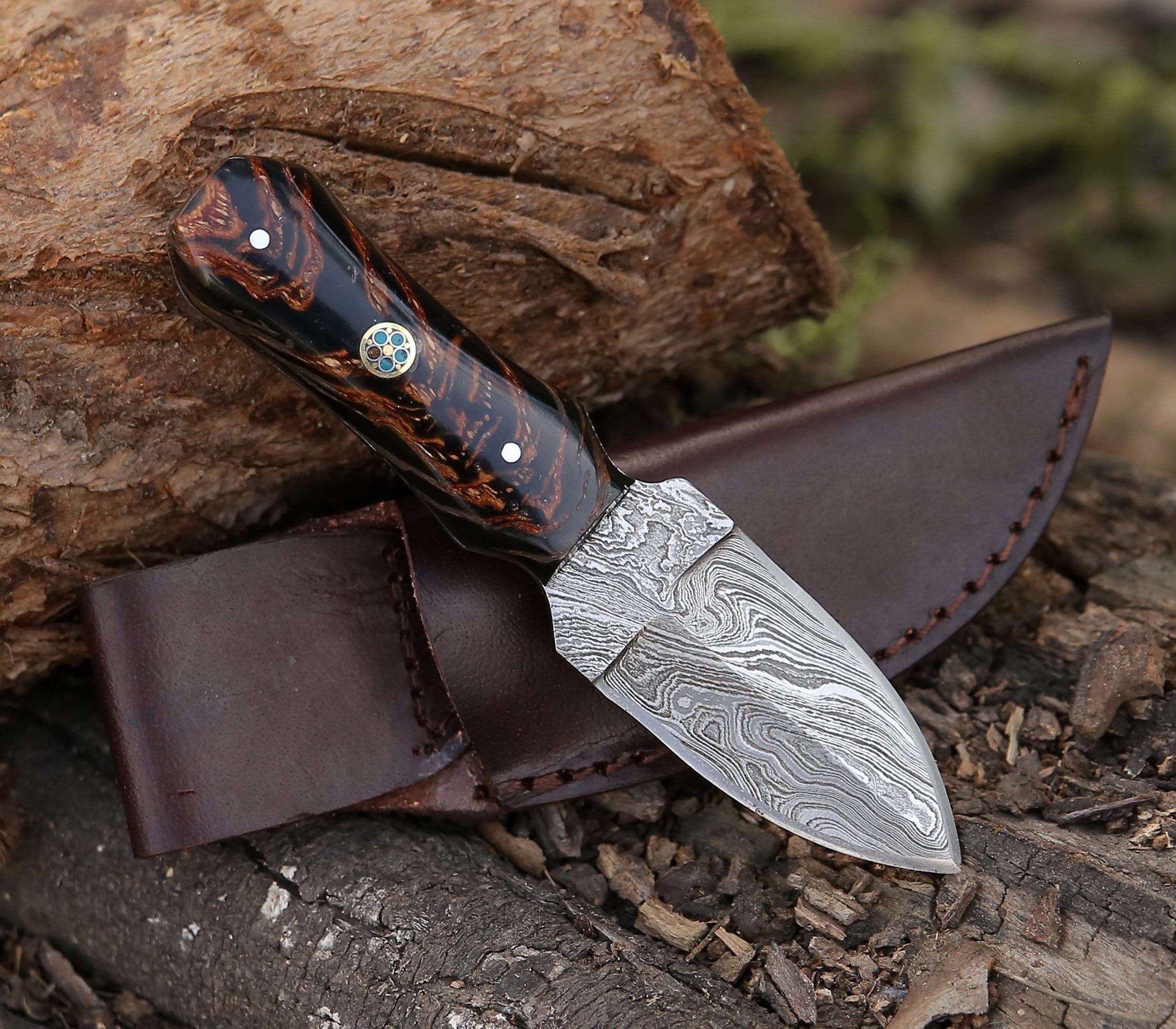 Ambush Damascus Fixed Blade Pocket Knife 6