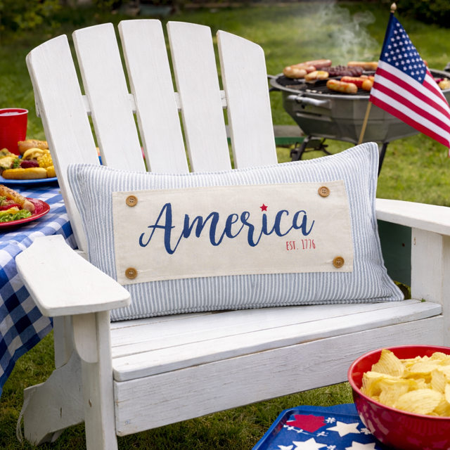 PANEL ONLY: RECTANGLE Summer, Star, Red, White and Blue, Cursive, Est. Vintage, Farmhouse; AMERICA 1776