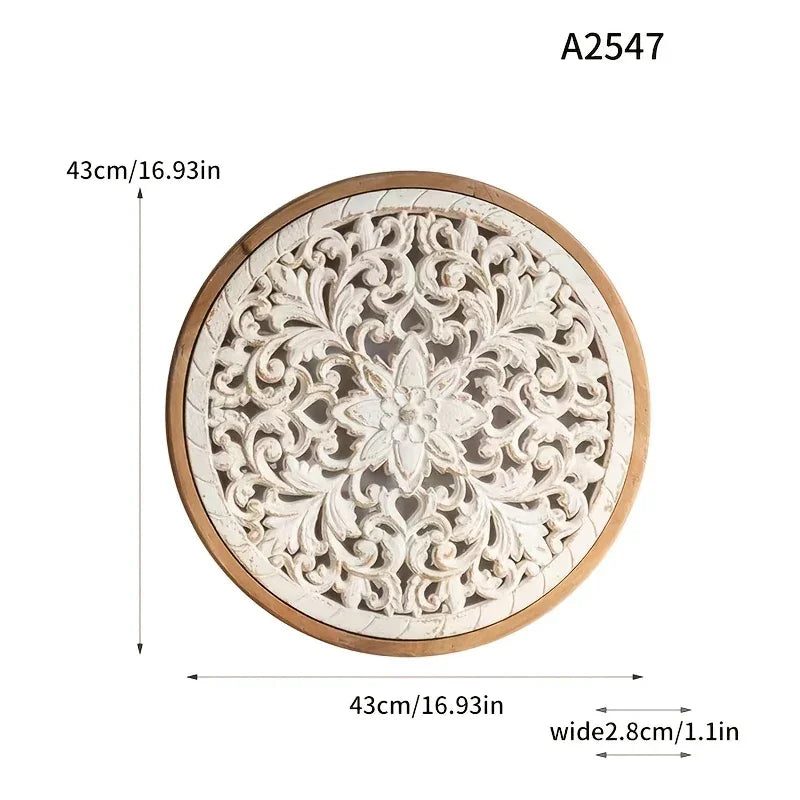 American Style Countryside Retro Carved Flower Design Wall Hanging for Homestay Entrance Living Room Wall Decoration Pendant Circular Wall Hanging