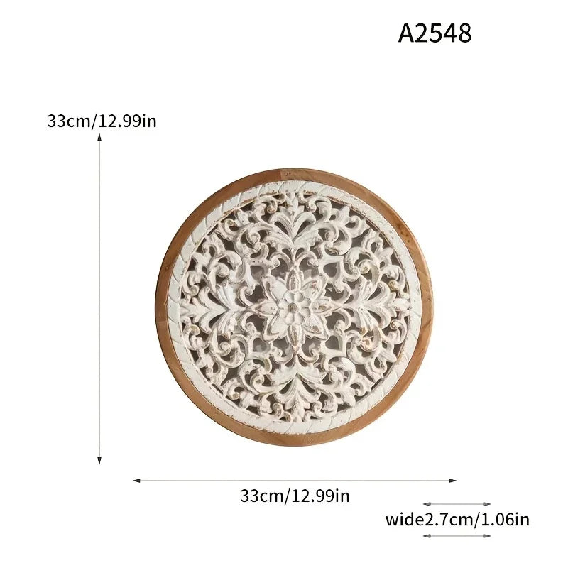 American Style Countryside Retro Carved Flower Design Wall Hanging for Homestay Entrance Living Room Wall Decoration Pendant Circular Wall Hanging
