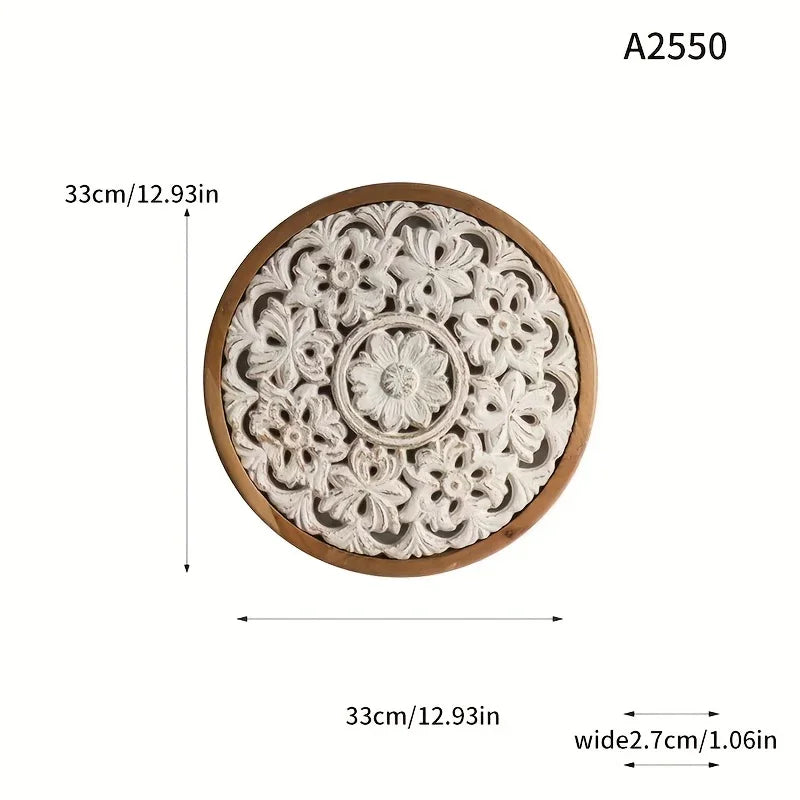 American Style Countryside Retro Carved Flower Design Wall Hanging for Homestay Entrance Living Room Wall Decoration Pendant Circular Wall Hanging