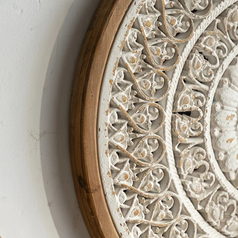 American Style Countryside Retro Carved Flower Design Wall Hanging for Homestay Entrance Living Room Wall Decoration Pendant Circular Wall Hanging