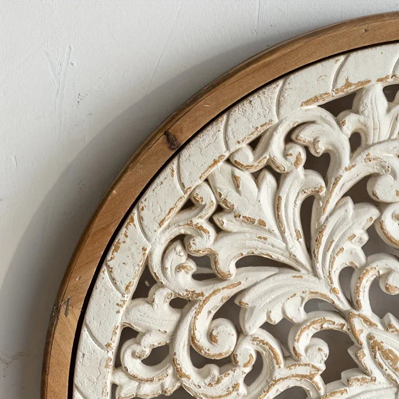 American Style Countryside Retro Carved Flower Design Wall Hanging for Homestay Entrance Living Room Wall Decoration Pendant Circular Wall Hanging
