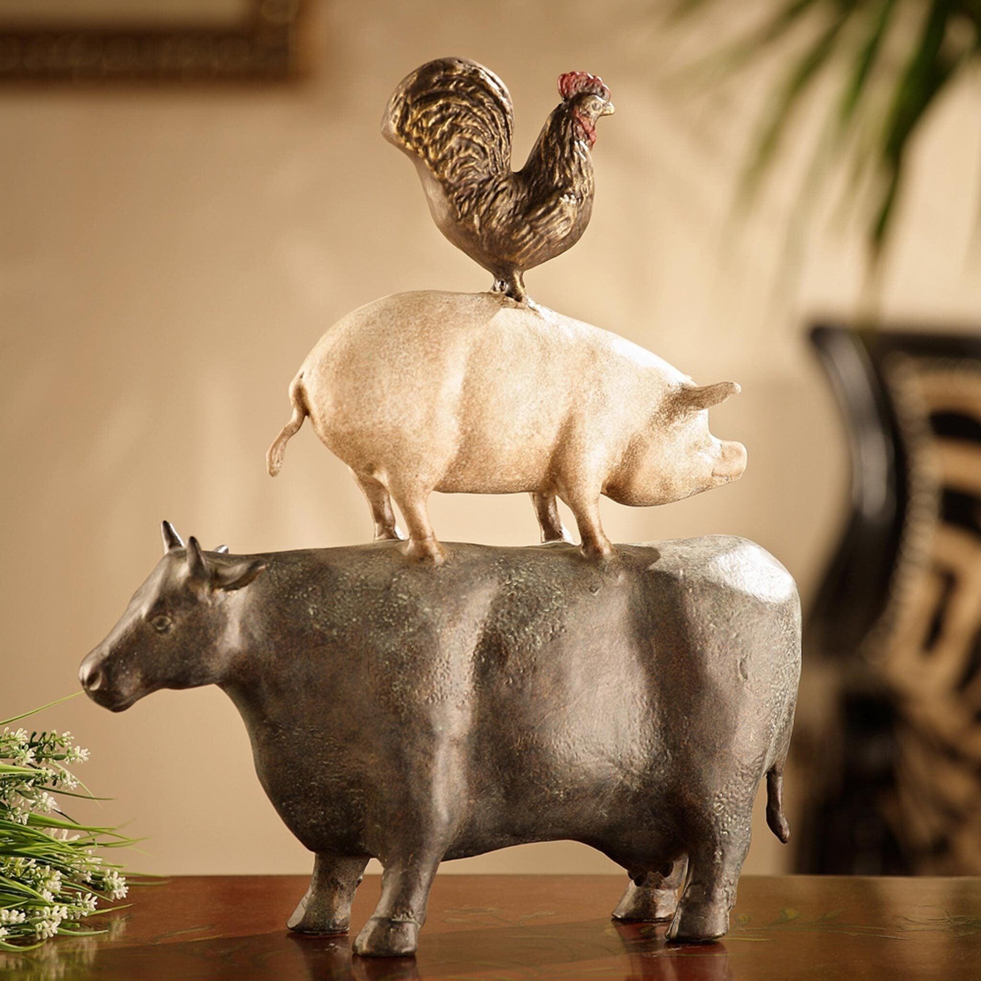 American Folk Art Trio (Chicken, Pig, Cow) Farm Figurine