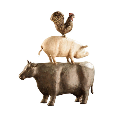 American Folk Art Trio (Chicken, Pig, Cow) Farm Figurine