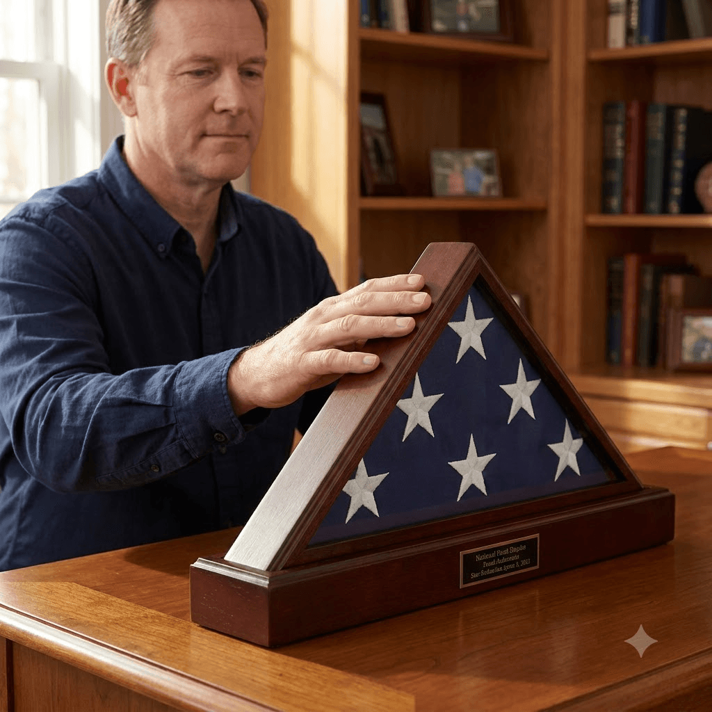 Military Flag Case And Pedestal Urn - Walnut