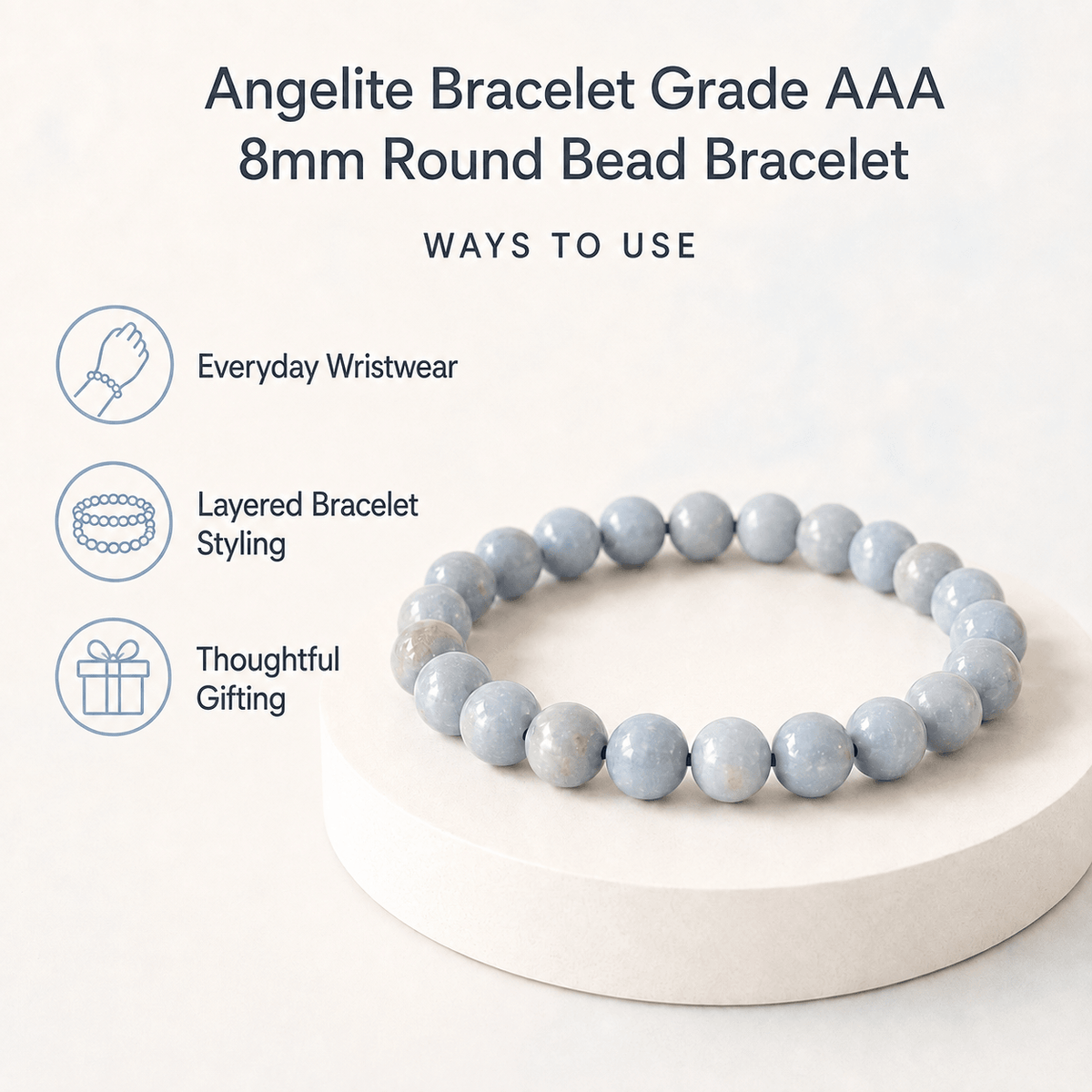 Angelite Bracelet | Angelite Crystal Bracelet (Expanded Awareness, Calming And Patience)