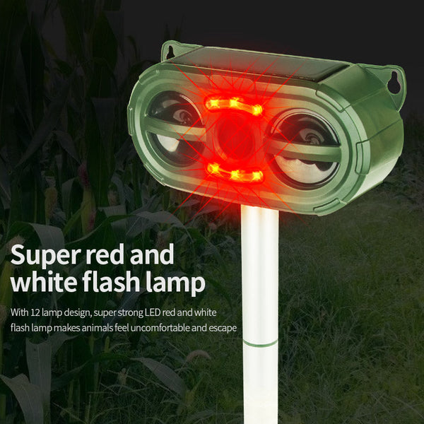 Animal Repellent Solar Powered Ultrasonic Motion Sensor and Flashing Light Outdoor Weatherproof Farm Garden Lawn for Coyote Bird Skunk Snake Raccoon Rabbit Squirrel
