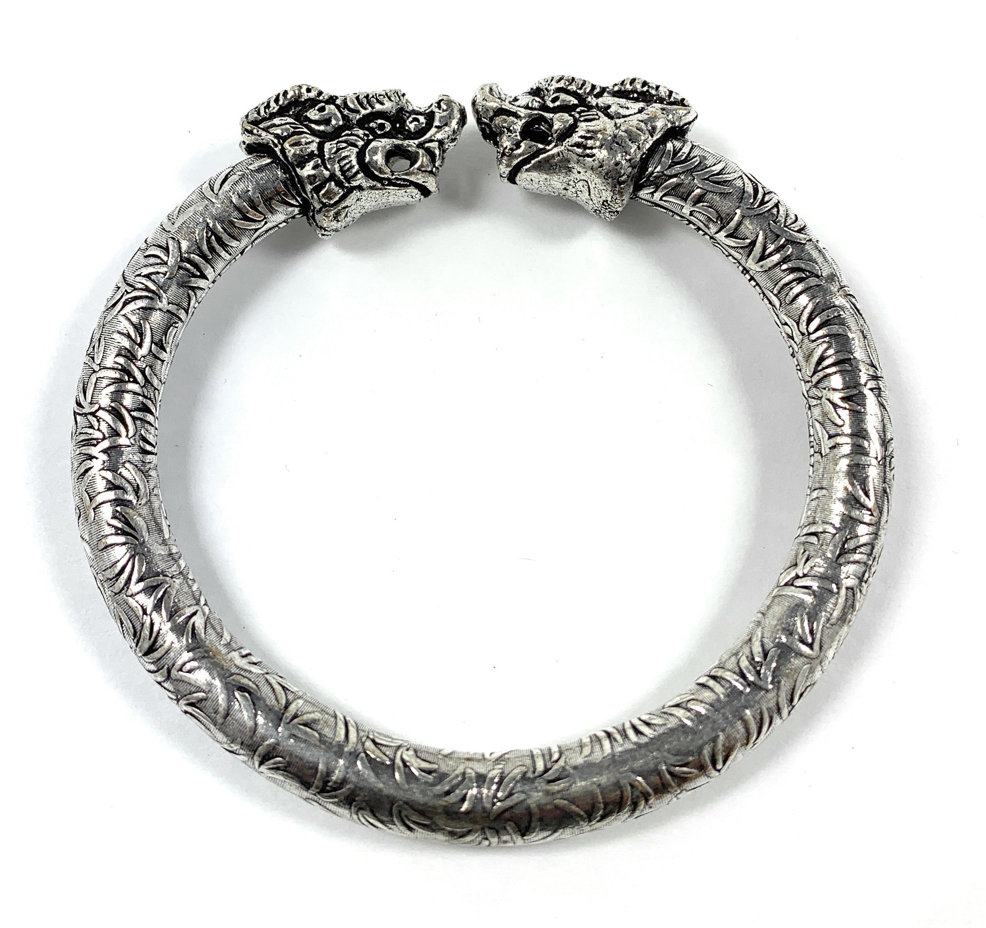 Antique Norse Bracelet With Lion Heads & Leaf Pattern