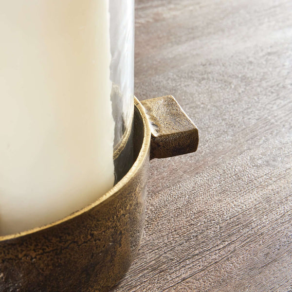 Antique Brass Hurricane Candle Holder with Hammered Glass