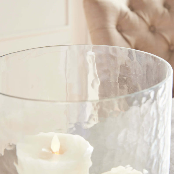 Antique Brass Hurricane Candle Holder with Hammered Glass