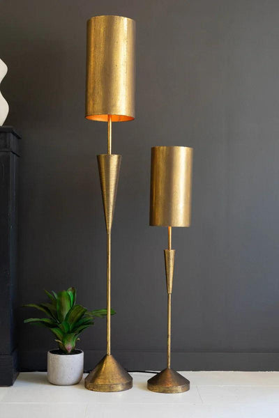 Antique Gold Floor and Table Lamp with Metal Barrel Shades