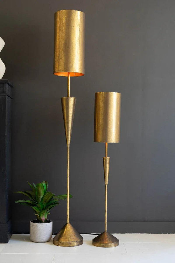 Antique Gold Floor and Table Lamp with Metal Barrel Shades - Gifts for You 'n Me