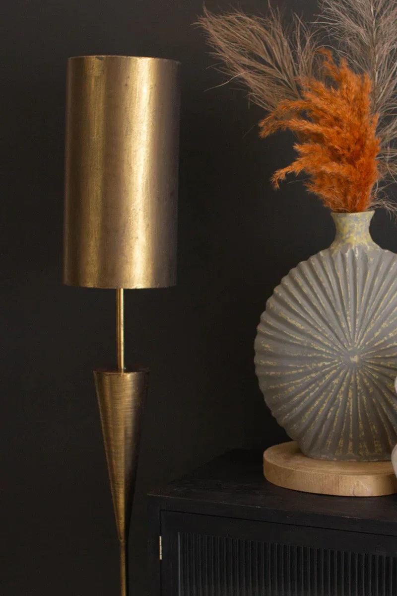 Antique Gold Floor and Table Lamp with Metal Barrel Shades - Gifts for You 'n Me