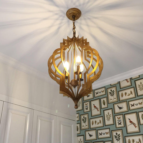 Antique Gold Leaf Lantern Chandelier 12.2