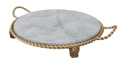 Antique Gold Twisted Iron Tray with White Marble Top