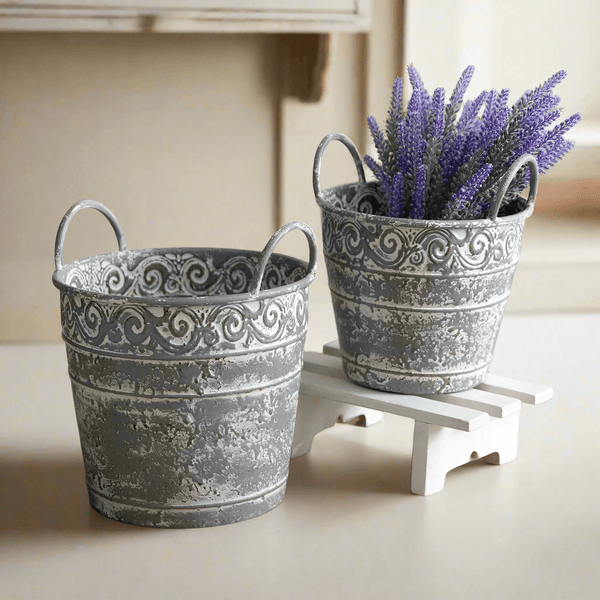 Antique Metal Buckets with Handles (Set of 2)