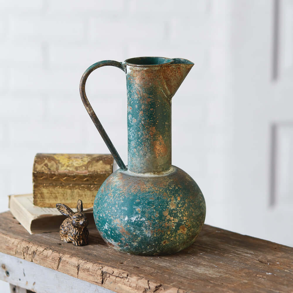 Antique Oxidized Metal Pitcher Vase