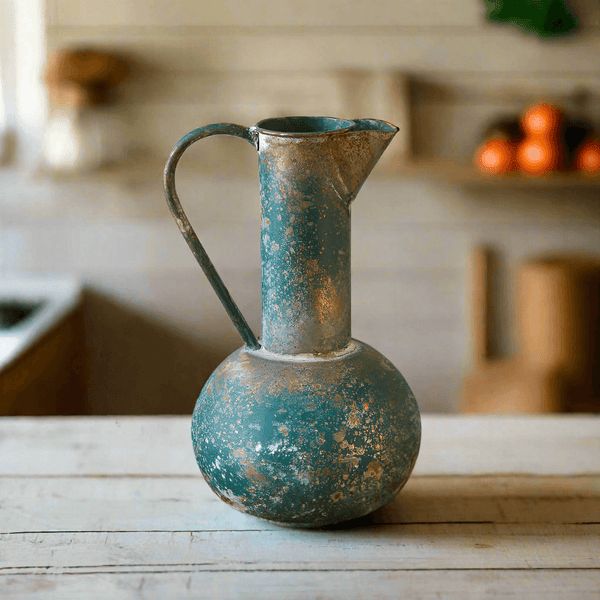 Antique Oxidized Metal Pitcher Vase