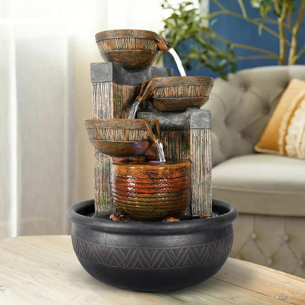 Resin Terracotta 5 Tier Tabletop Fountain 15 Inch LED