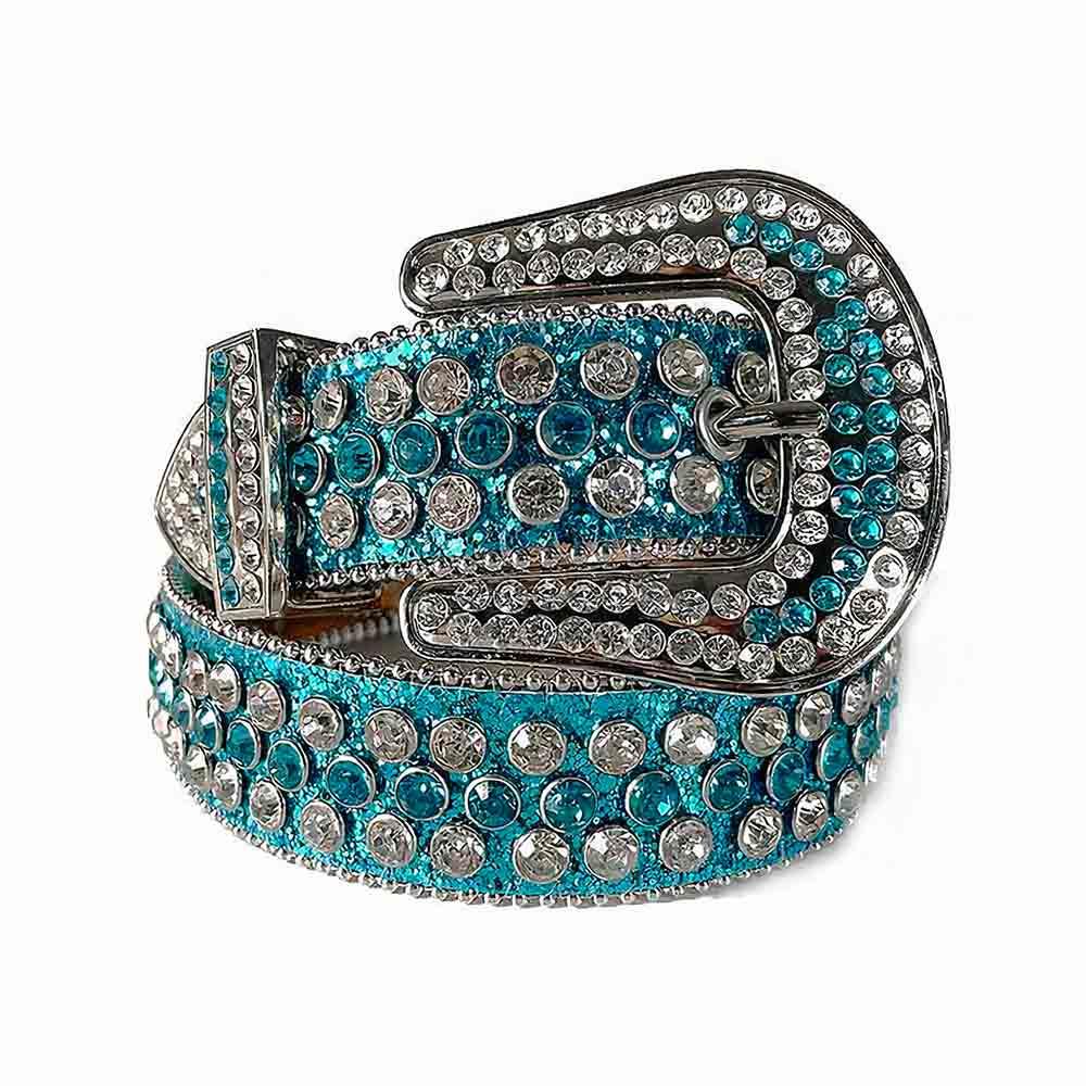 Aqua Studded Diamond Blue Rhinestone Belts