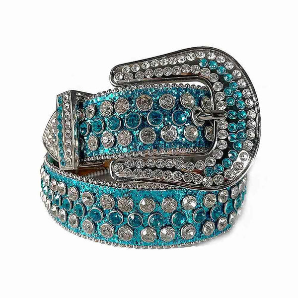 Aqua Studded Diamond Blue Rhinestone Belts