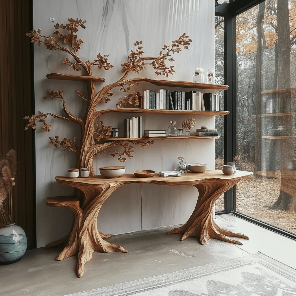 Arbelle Solid Wood Console Table with Shelves