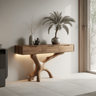 Arboris Branch-Leg Console Table with Modern Drawer Top