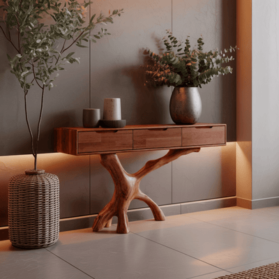 Arboris Branch-Leg Console Table with Modern Drawer Top