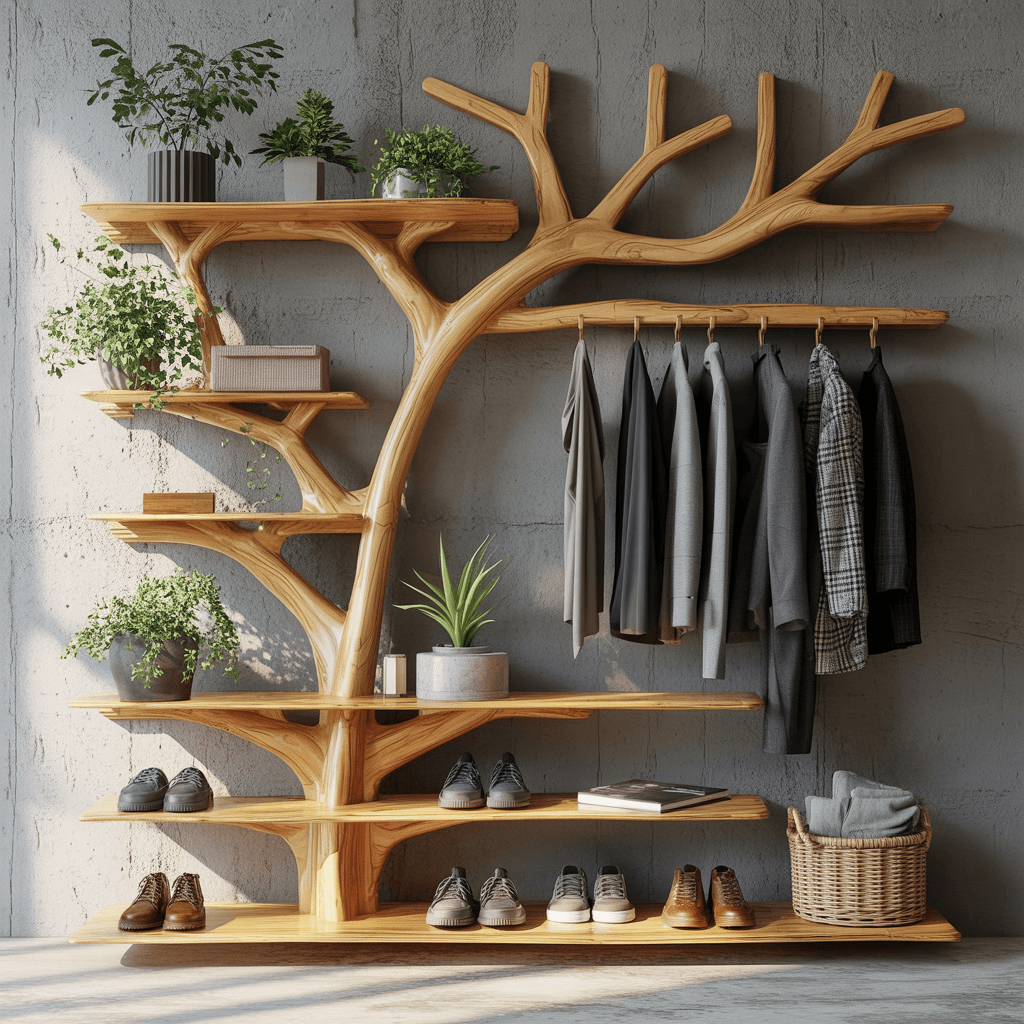 Arboris Flow Tree-Shaped Solid Wood Entryway Organizer