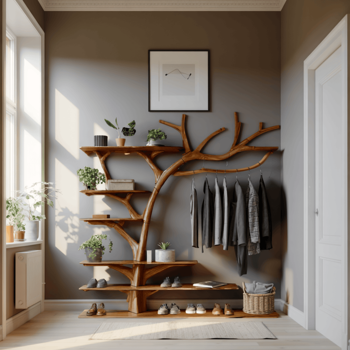 Arboris Flow Tree-Shaped Solid Wood Entryway Organizer
