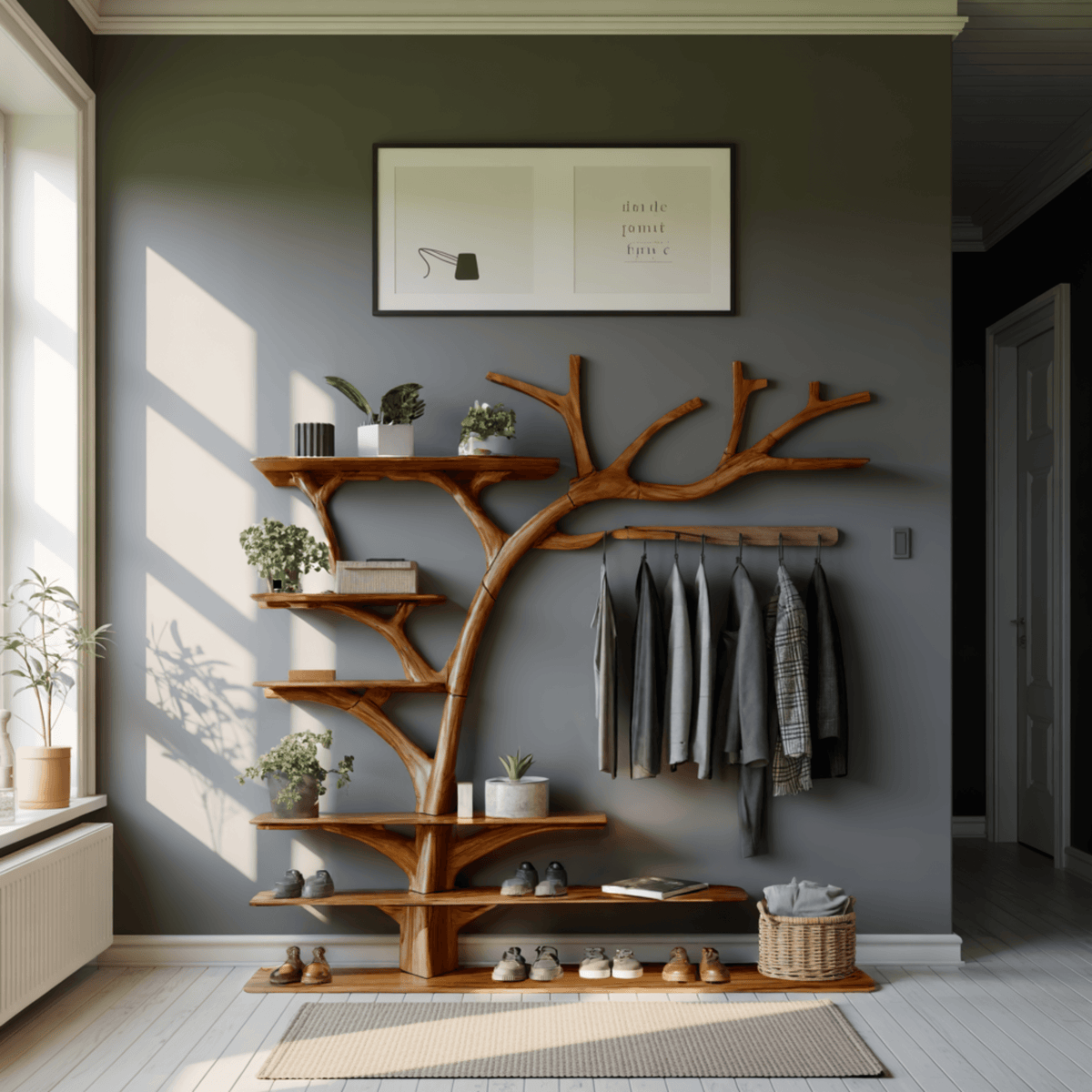Arboris Flow Tree-Shaped Solid Wood Entryway Organizer