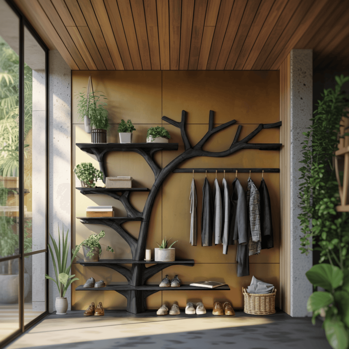 Arboris Flow Tree-Shaped Solid Wood Entryway Organizer