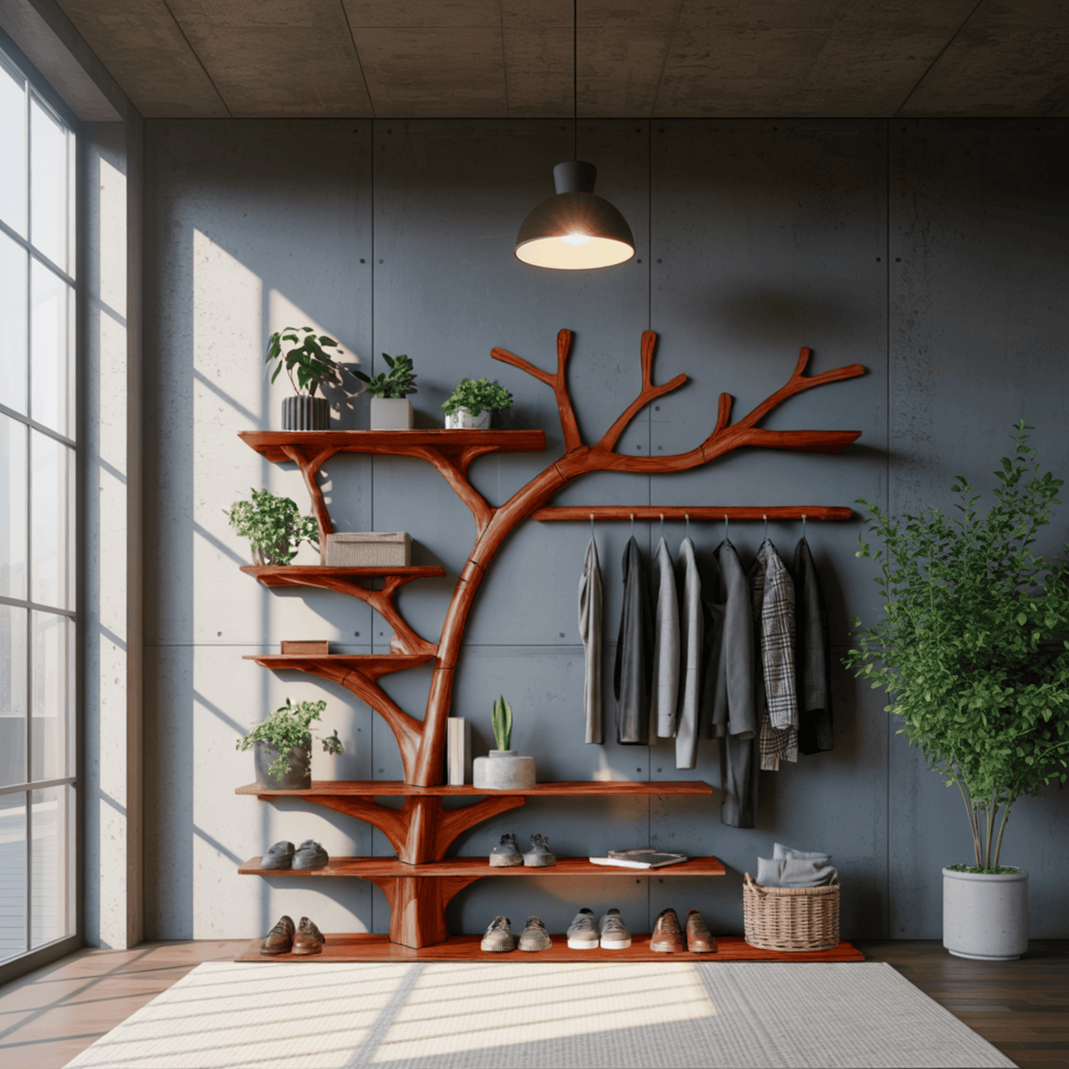 Arboris Flow Tree-Shaped Solid Wood Entryway Organizer