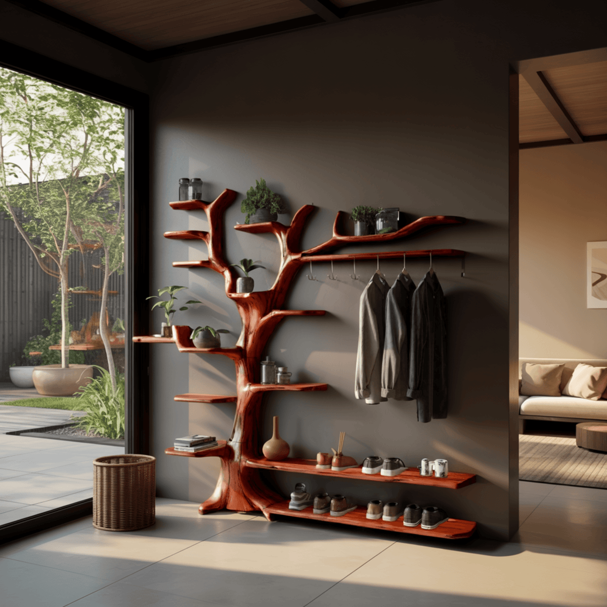 Arboris Halo Tree-Shaped Solid Wood Entryway Organizer