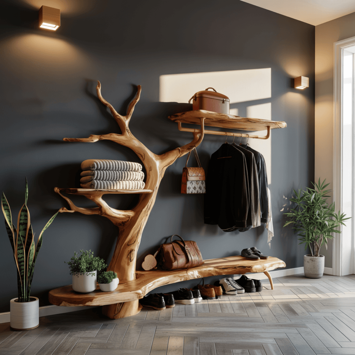 Arboris Haven Tree-Shaped Solid Wood Entryway Organizer