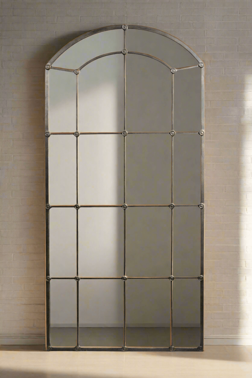 Arched Industrial Grid Wall Mirror
