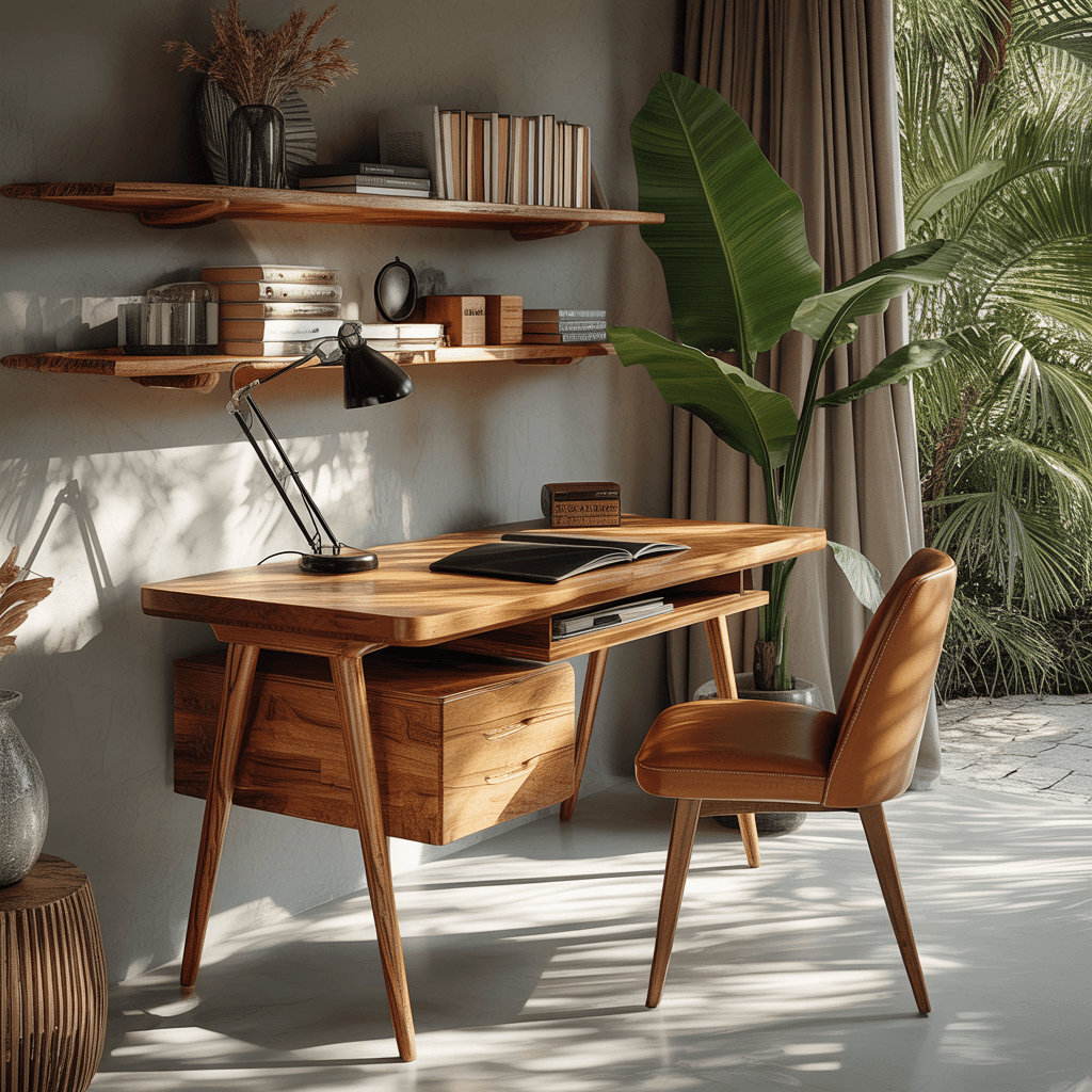 Arden Mid-Century Handcrafted Solid Wood Desk with Drawers