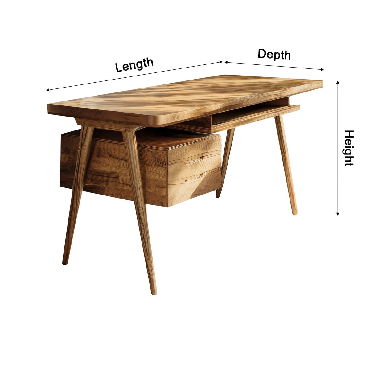 Arden Mid-Century Handcrafted Solid Wood Desk with Drawers