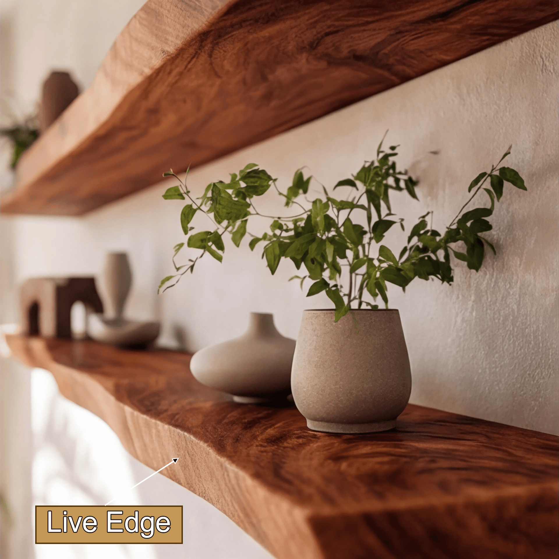 Arliven Live Edge Solid Wood Floating Shelf SPA383961