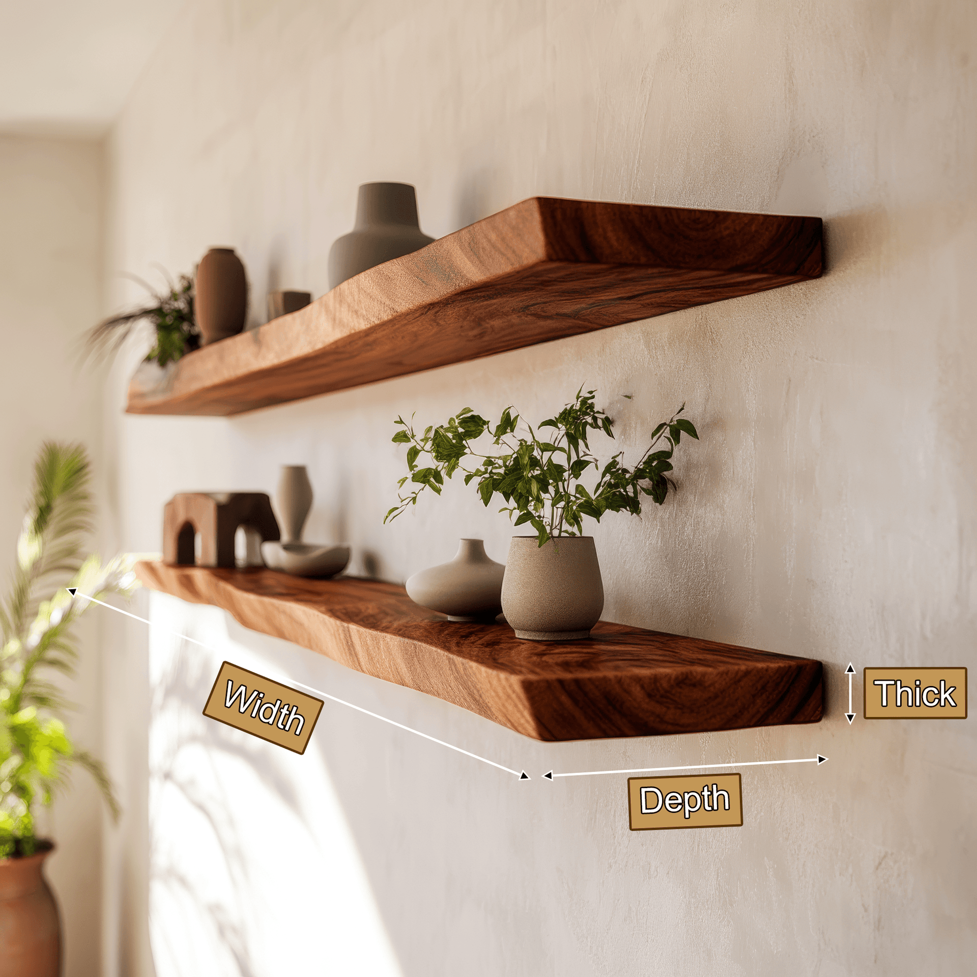 Arliven Live Edge Solid Wood Floating Shelf SPA383961