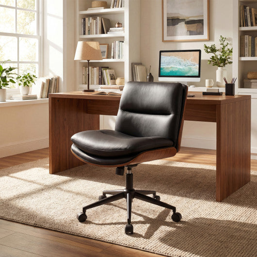 Armless Office Chair with Curved Backrest and Padded Seat-Black
