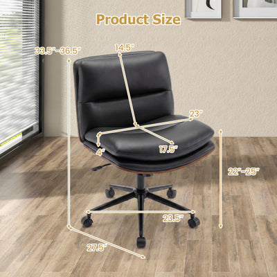 Armless Office Chair with Curved Backrest and Padded Seat-Black