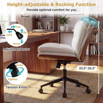 Armless Office Chair with Curved Backrest and Padded Seat-White