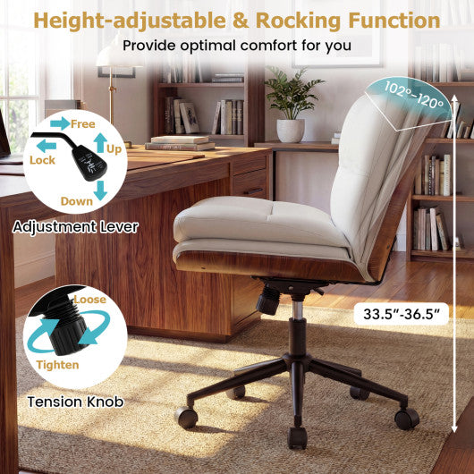 Armless Office Chair with Curved Backrest and Padded Seat-White