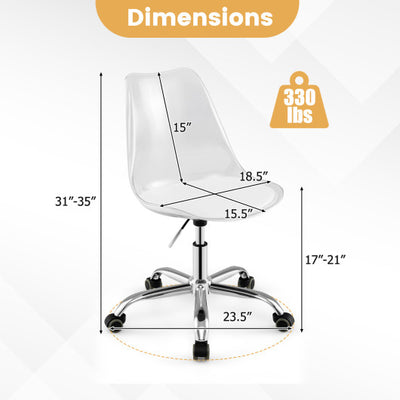 Armless Rolling Office Chair with Swivel Seat and PU Leather Cushion-Clear