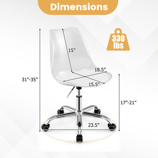 Armless Rolling Office Chair with Swivel Seat and PU Leather Cushion-Clear