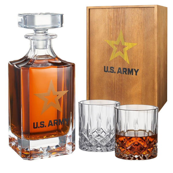 Army Whiskey Decanter Gift Set | 730mL Decanter 2 Whiskey Glass | Military Gifts for Loved Ones Serving For Our Country - Army, Navy, Airforce - Father's Day, Birthday, Housewarming - Men, Dad, Him