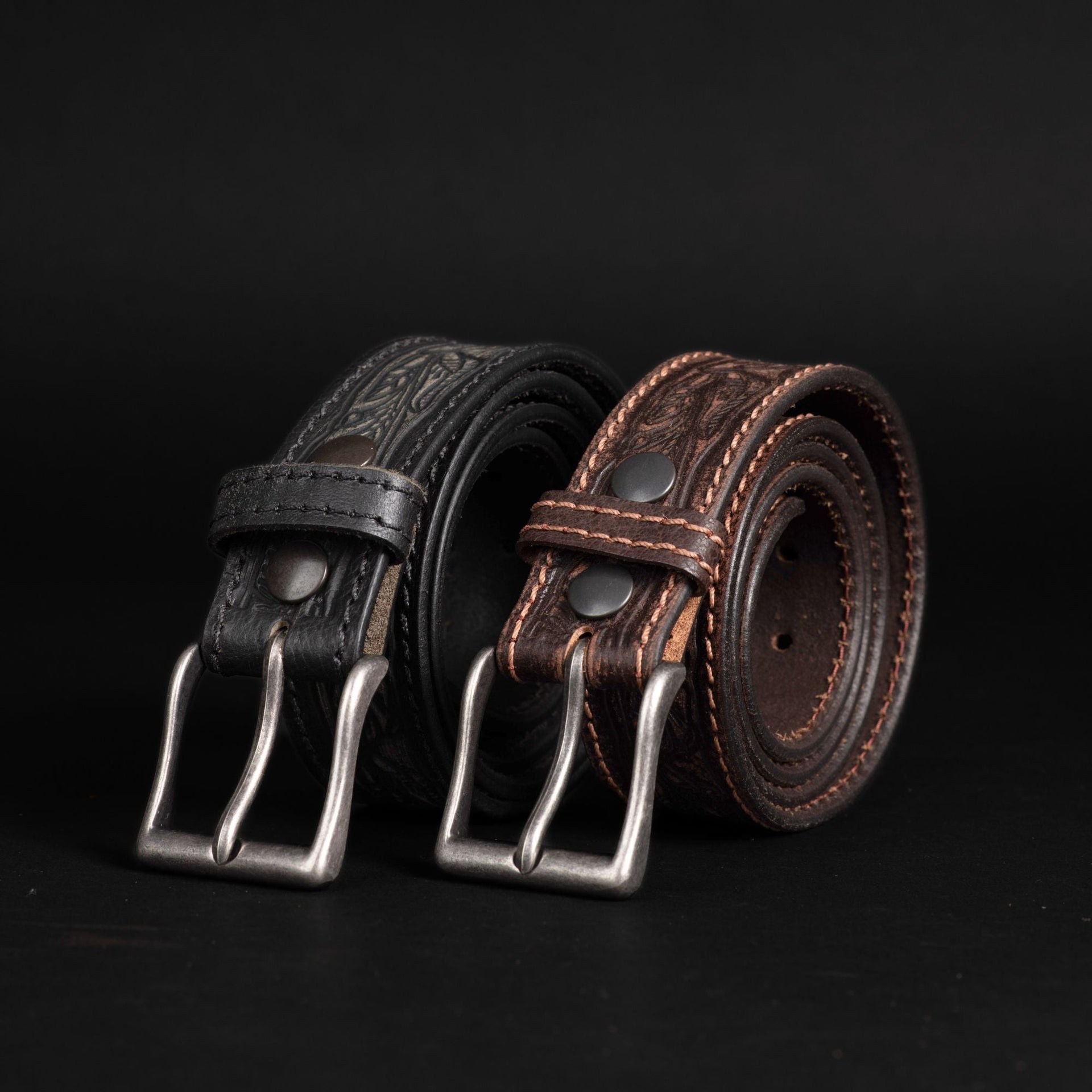 The Wayfarer Belt - Black Classic Western Embossed 100% Full Grain Leather Belt NAB Leather