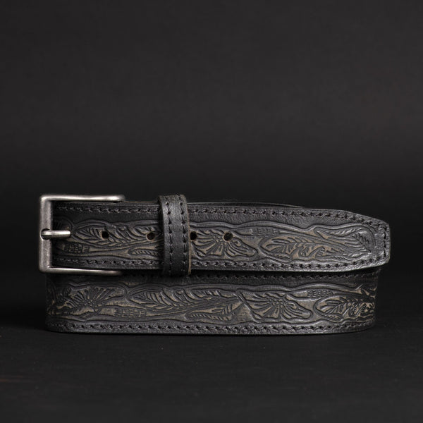 The Wayfarer Belt - Black Classic Western Embossed 100% Full Grain Leather Belt NAB Leather